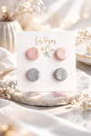 Boucles d’oreilles puces pailletées rose & argent — Fait main en France — Ultra légères