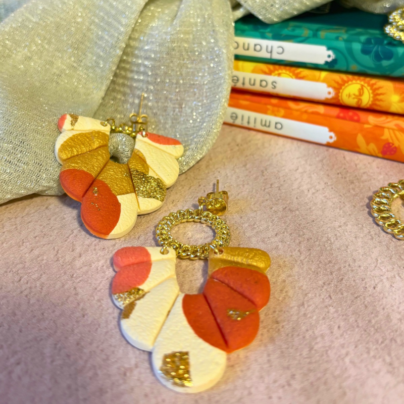 Boucles d’oreilles JANET - Boucles d’oreilles artisanales terracotta et doré en argile polymère