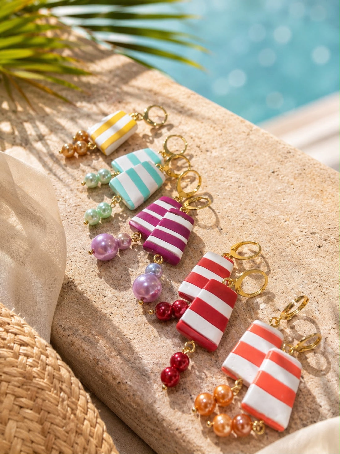 Boucles d'oreilles colorées à rayures faites main, idée cadeau femme 30 ans