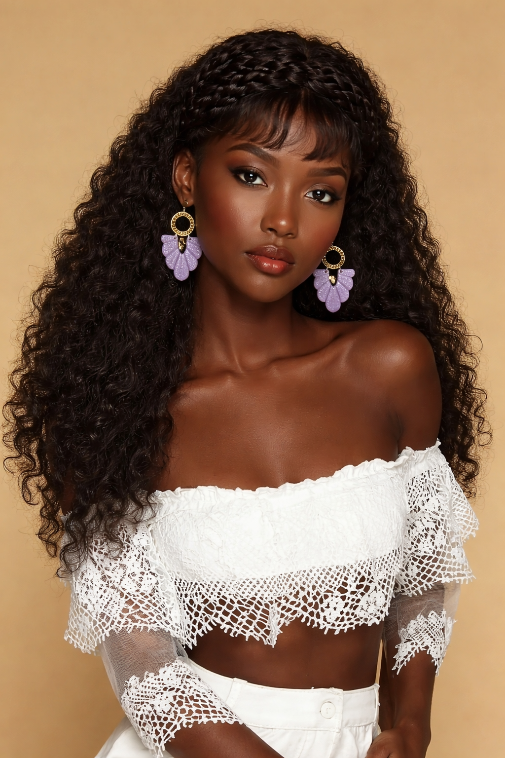 Boucles d’oreilles artisanales JANET  en argile polymère – Design floral doré