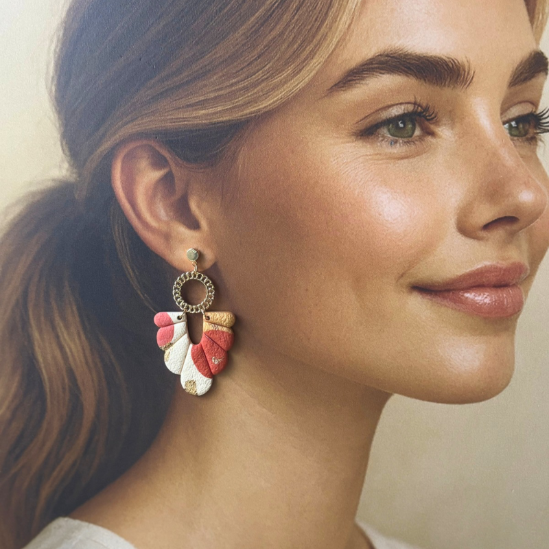Boucles d’oreilles JANET - Boucles d’oreilles artisanales terracotta et doré en argile polymère