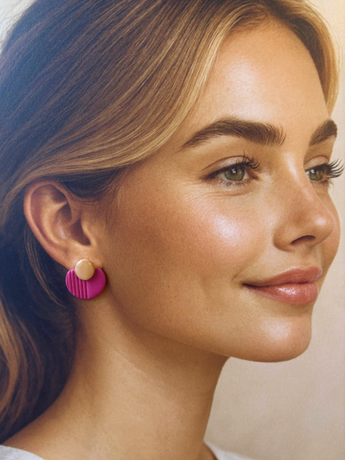 Boucles d’oreilles “Rosée Solaire” – Rose vibrant & beige chaud - Les Trésors de Cia