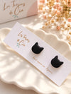 Puces d'oreilles tête de chat noir en argile polymère